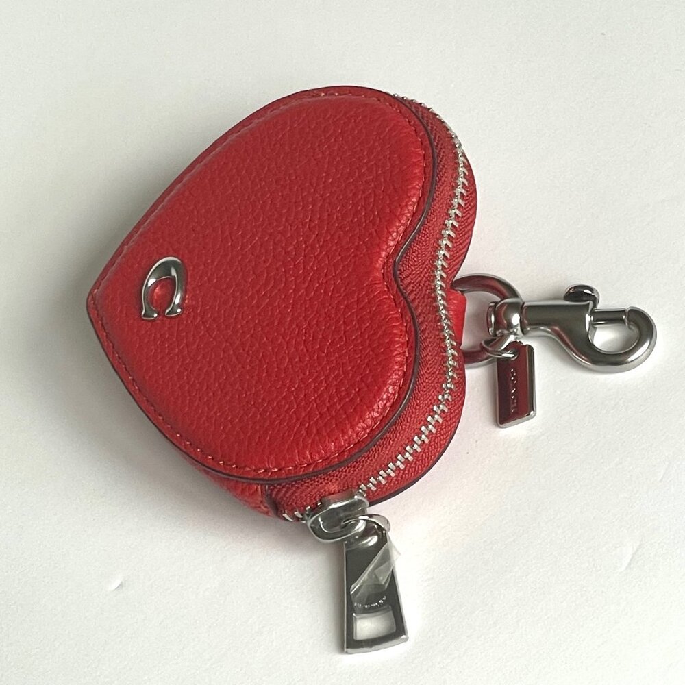 Coach Heart Coin Purse Keychain Red Bag Charm Earbud Case Leather CP406 - Picture 3 of 10